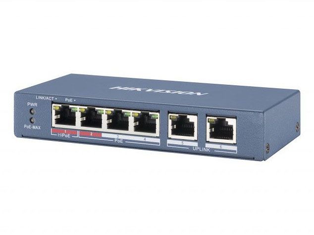 Hikvision DS-3E0106P-E/M Неуправляемый PoE-коммутатор с 4 портами