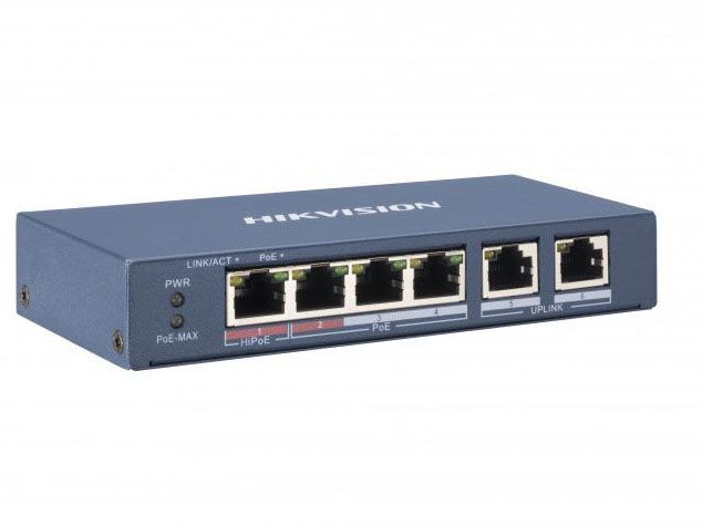 Hikvision DS-3E0106P-E/M Неуправляемый PoE-коммутатор с 4 портами